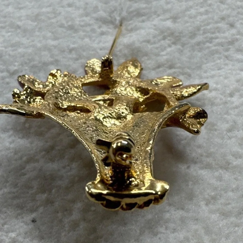 Unbranded Flower Basket Brooch‎ Gold Pink Excellent Enamel Floral Pin Cotagecore